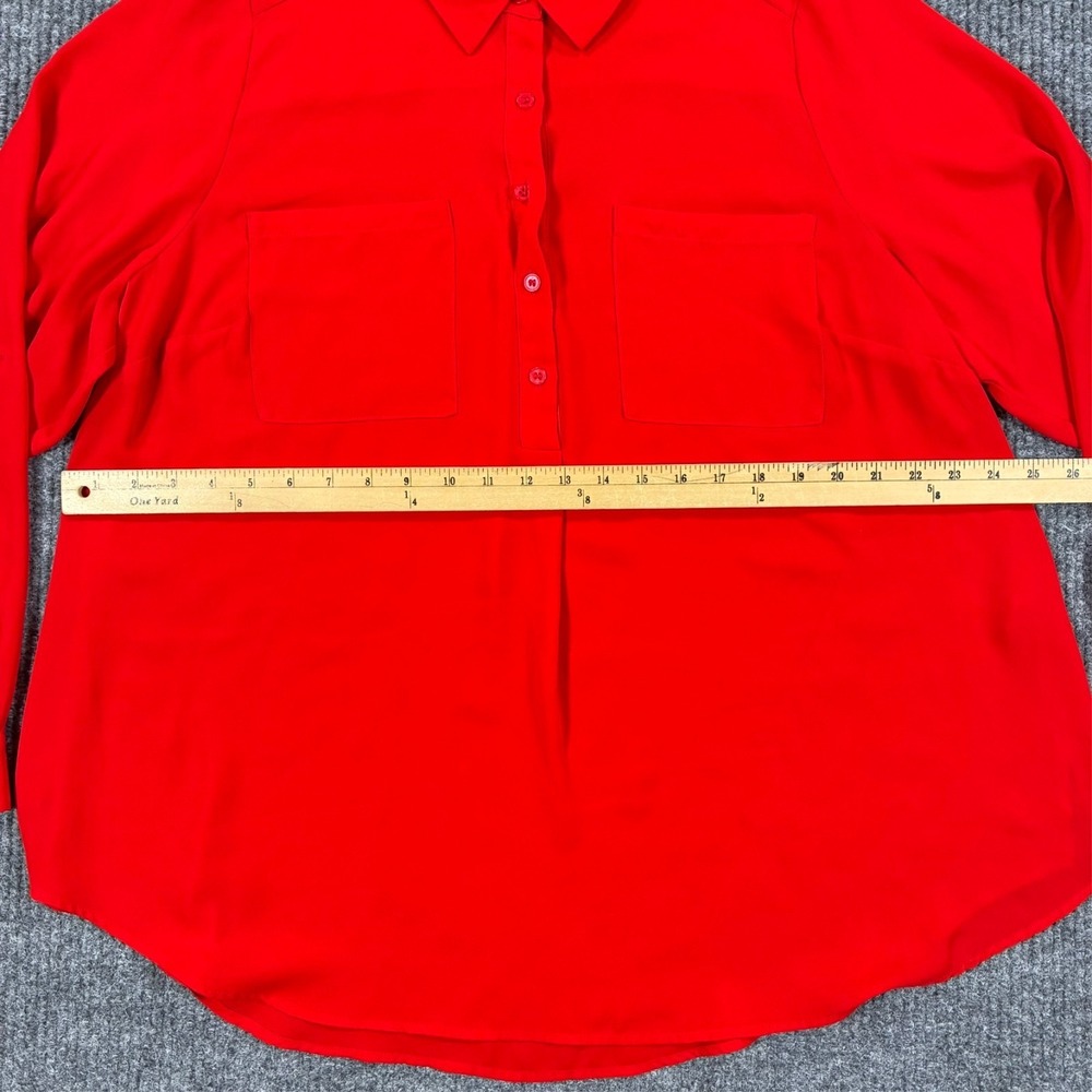Lane Bryant Womens Plus Size 18/20 Red Button Front Roll Tab Long Sleeve Blouse - Picture 7 of 9